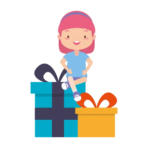 Happy girl with gifts — Stock Vector