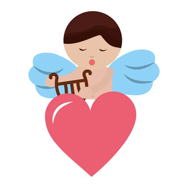Niedlich Amor Harfe Liebe Herz Feier Valentinstag — Stockvektor