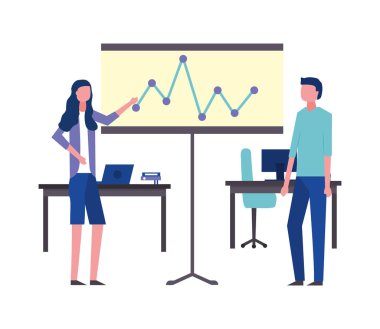 iş adamı ve kadın ofis sunum kurulu masaları bilgisayar