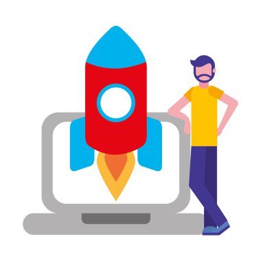 işadamı dizüstü bilgisayar ve roket iş