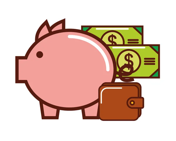 Iş piggy banka para banknot çanta — Stok Vektör