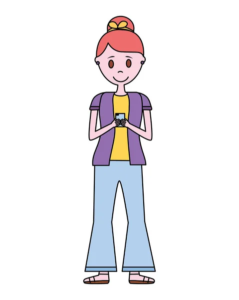 Young woman with smartphone avatar character — Stock Vector