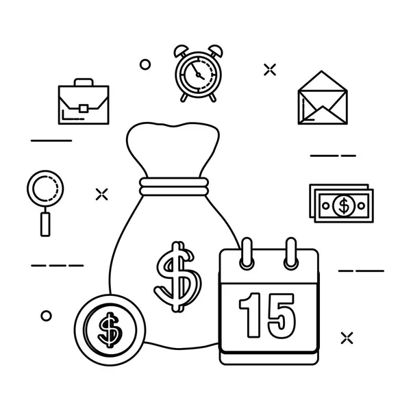 Money Bag med finansiella ikoner — Stock vektor