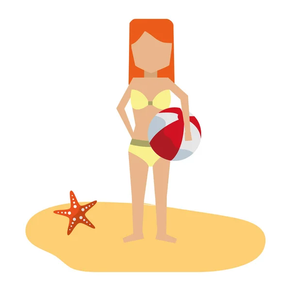 Woman in bikini with beach ball vacations — Stock Vector