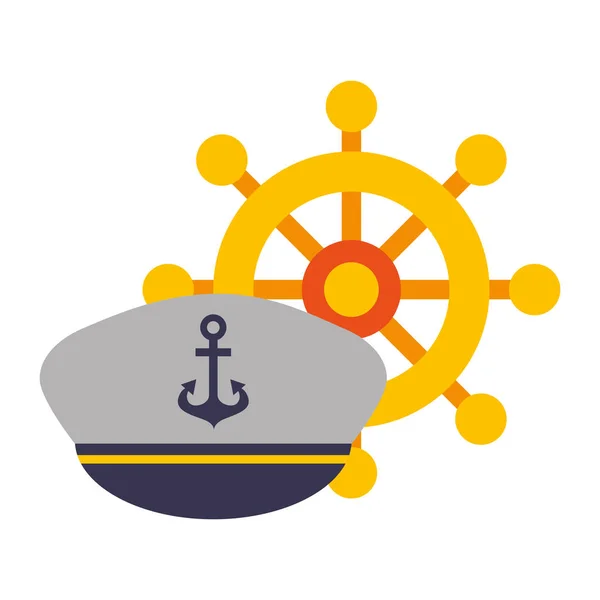 Deniz gemisi dümen ve şapka üniforması — Stok Vektör