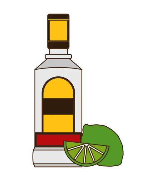 Tequila-Flasche und Zitrone — Stockvektor