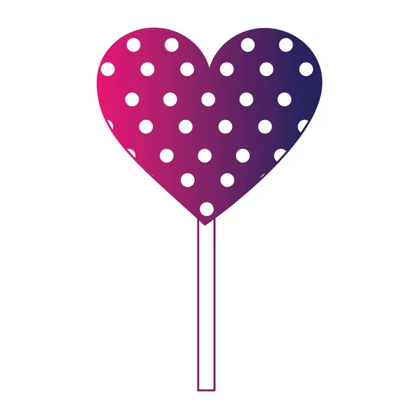 巧克力的甜棒棒糖在形状心脏孤立图标 — 图库矢量图片