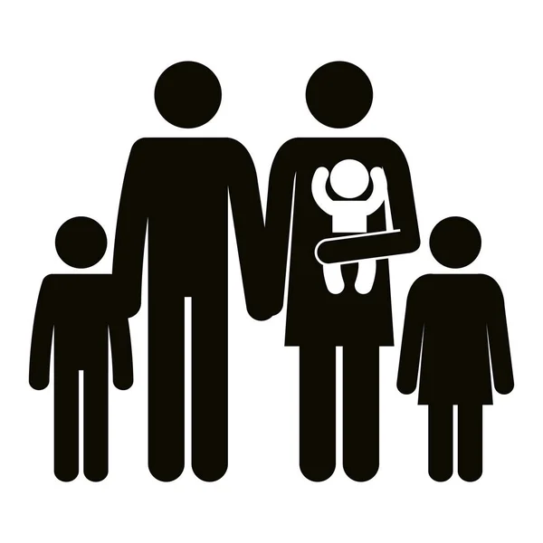 Πατέρας και μητέρα με τα παιδιά σιλουέτες — Διανυσματικό Αρχείο