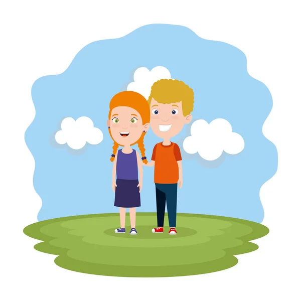 Linda pareja de niños en el parque — Vector de stock