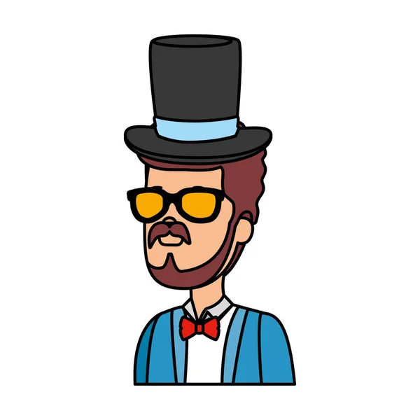 Hipster man met zonnebril en elegante hoed — Stockvector