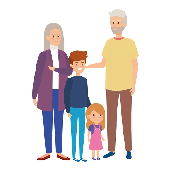 Nettes Großelternpaar mit Enkel und Enkelin — Stockvektor