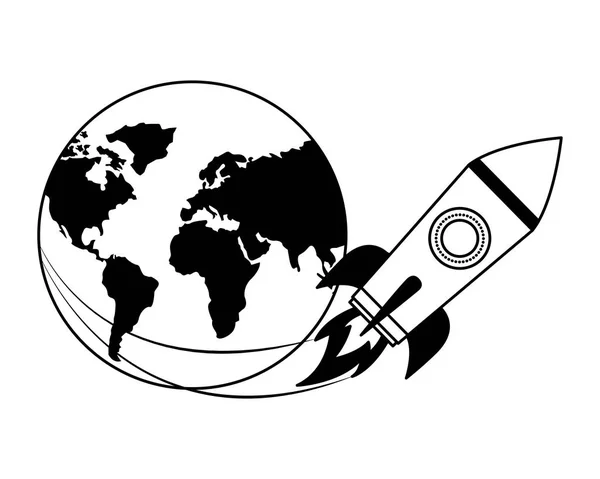 Foguete de inicialização com planeta terra ícone isolado —  Vetores de Stock