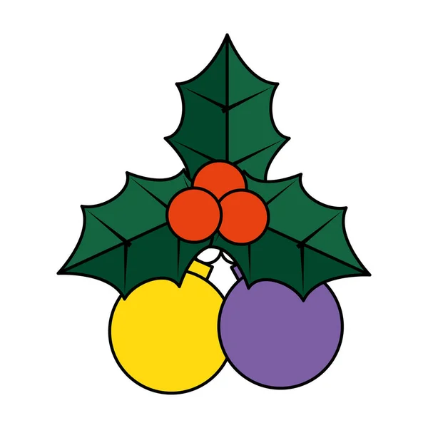 Boules de Noël avec décoration de feuilles — Image vectorielle