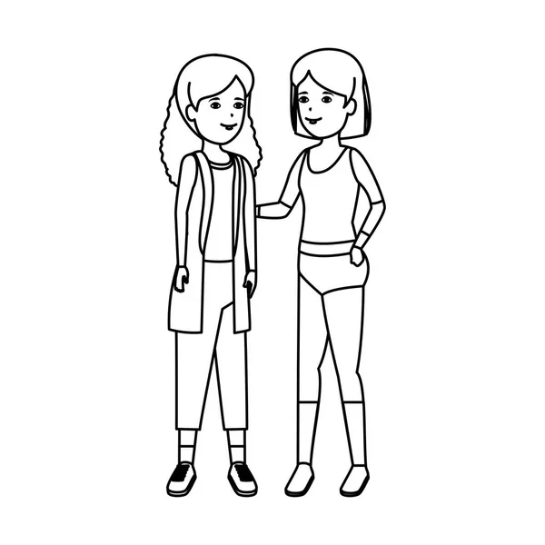 Filles couple avatars personnages — Image vectorielle