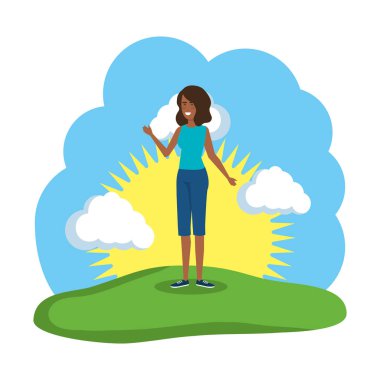 Genç siyahi kadın manzarada