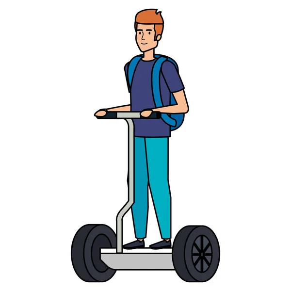 Young man in folding e-scooter — Stock Vector