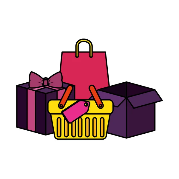 Carrello con regali e borse — Vettoriale Stock