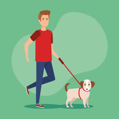 köpek ile yürüyen genç adam