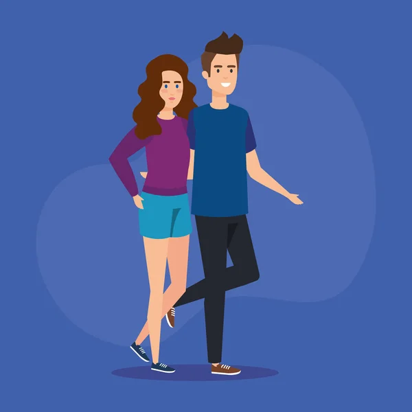 Jeune couple avatars personnages — Image vectorielle