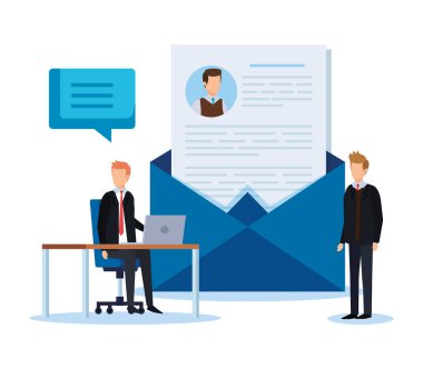 müfredat vitae ve sohbet balonu ile işadamları