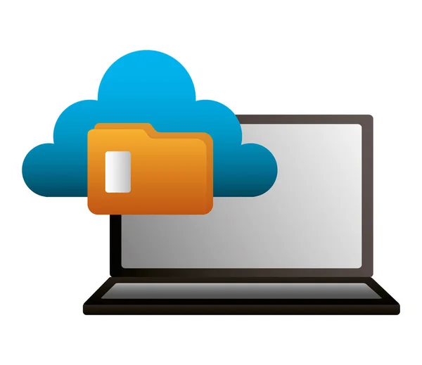Dados de arquivo de pasta de computação em nuvem laptop — Vetor de Stock