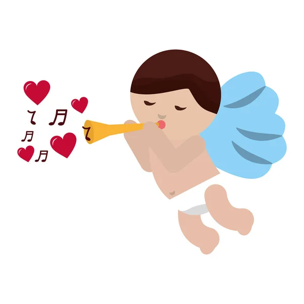 音楽愛のお祝いバレンタインとかわいいキューピッド — ストックベクタ