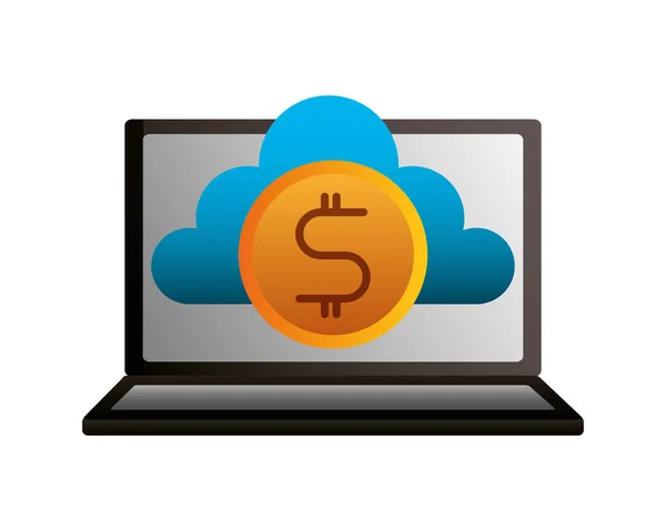 Ordinateur portable cloud computing argent dollar — Image vectorielle