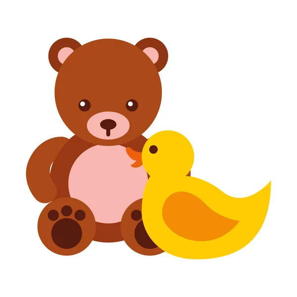 Hračky děti medvídek a gumovou kachnu — Stockový vektor