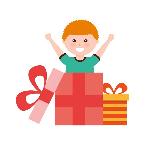 Ευτυχισμένο αγόρι που βγαίνει δώρα γενεθλίων — Διανυσματικό Αρχείο