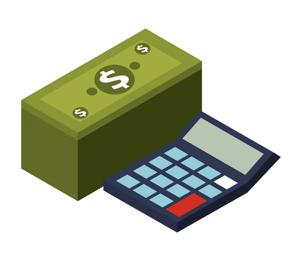 Yığın banknot dolar ile hesap makinesi matematik — Stok Vektör