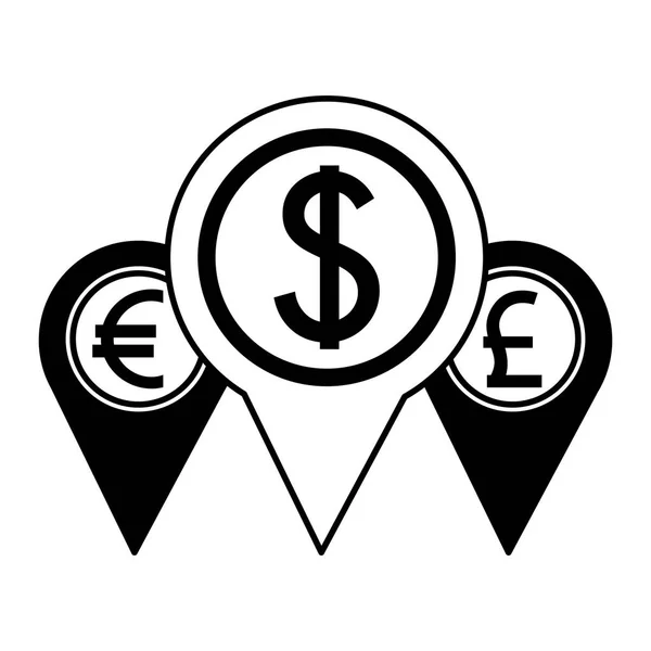 Set pin puntero ubicación con el símbolo crypto dinero — Archivo Imágenes Vectoriales