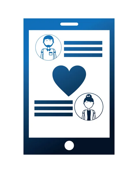 Smartphone com chat e ícone de casal isolado — Vetor de Stock