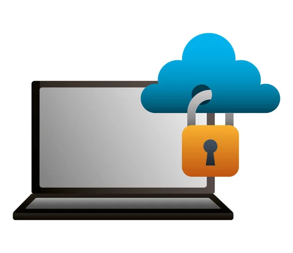 Laptop Cloud Computing beveiliging beveiligde gegevens — Stockvector