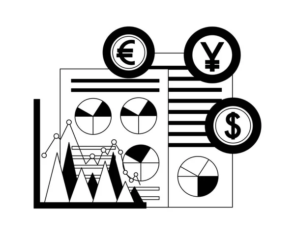 Dollar euro och yen Business med dokument — Stock vektor