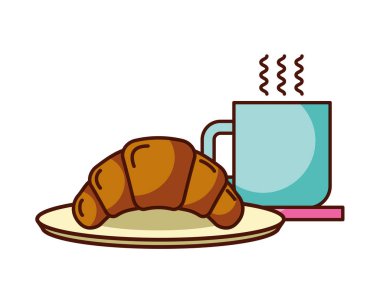 kruvasan ve kahve fincanı gıda tatlı fırın