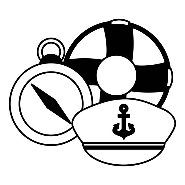 Maritime compass hat and lifebuoy — Stock Vector