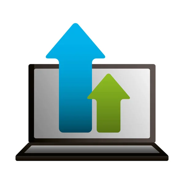 Laptop download de setas informações de dados — Vetor de Stock