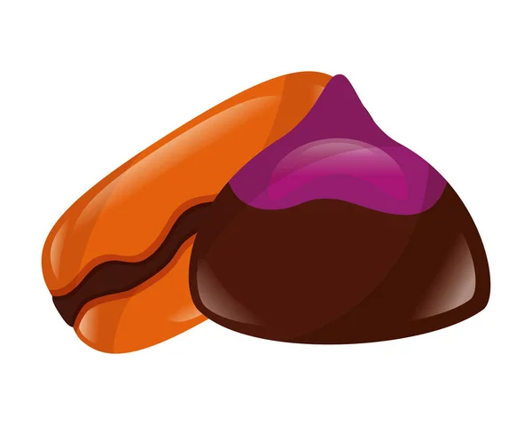 Sweet chocolate bonbon and macaron — Stock Vector
