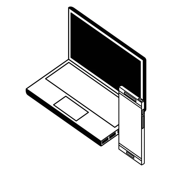 Laptop számítógép-val smartphone berendezés izometrikus ikon — Stock Vector