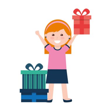 birçok hediye kutuları doğum günü ile mutlu kız