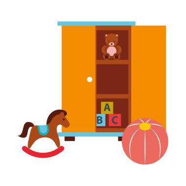 oyuncakları ile dolap at ve top sallanan blokları ayı