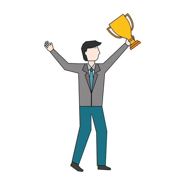 Homme d'affaires avec trophée tasse avatar caractère — Image vectorielle