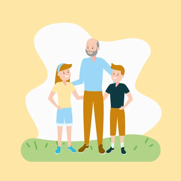 Grandfather and kids — Stock Vector