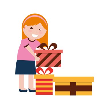 birçok hediye kutuları doğum günü ile mutlu kız