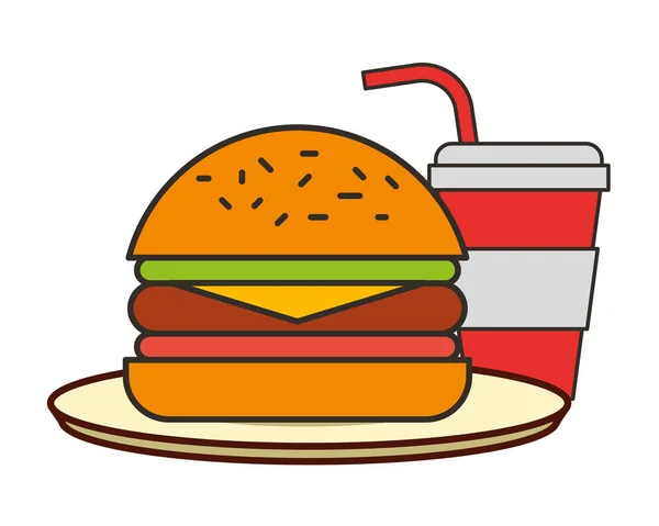 Hamburger et soda à la paille fast food — Image vectorielle