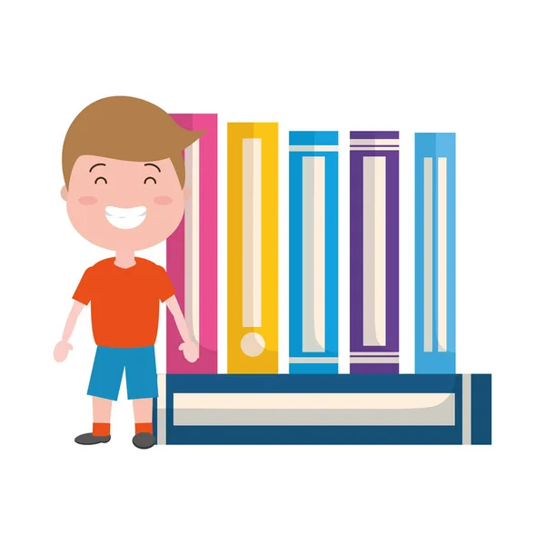 Young man with stack of books isolated icon — Stock Vector