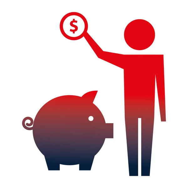 Man holding dollar coin with piggy bank pictogram Vector Graphics
