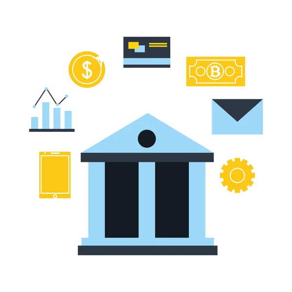 Biznes Bank pieniądze Dolar Bitcoin FinTech — Wektor stockowy