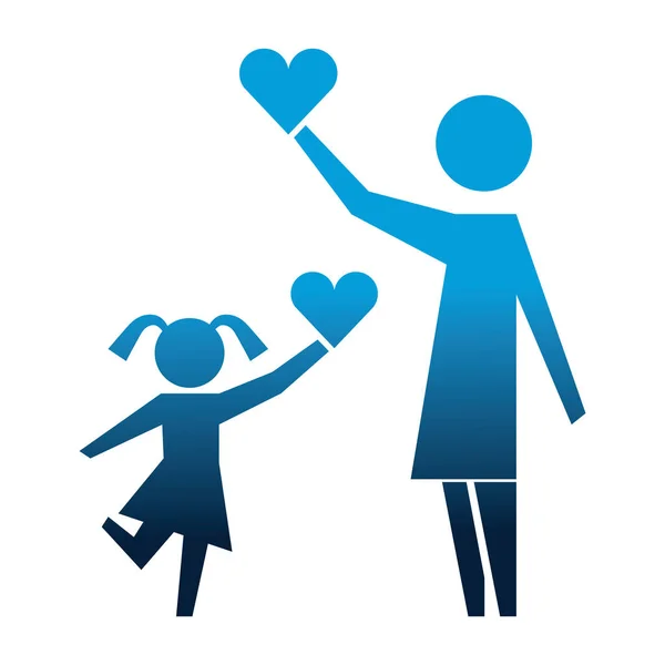 Mor och dotter med hjärtan siluett ikon — Stock vektor