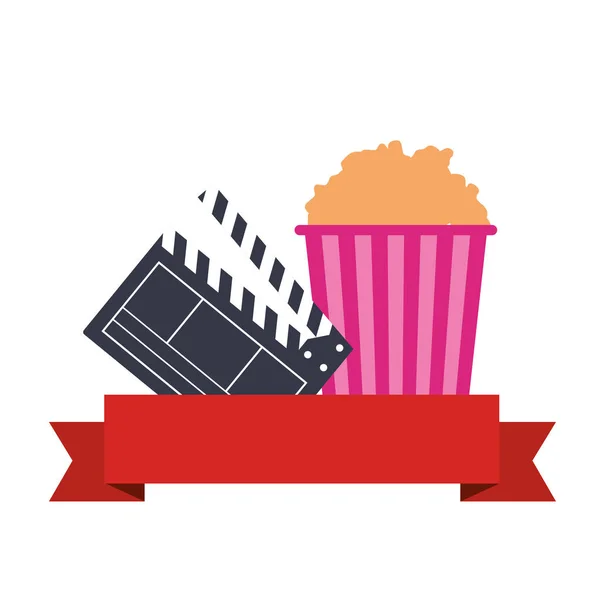 Popcorn kino Clapperboard stužka výroba filmový film — Stockový vektor